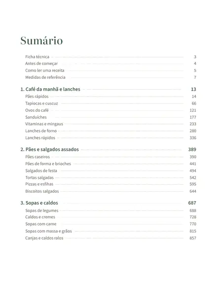 Página do sumário do livro, com os capítulos e o número da página de cada um